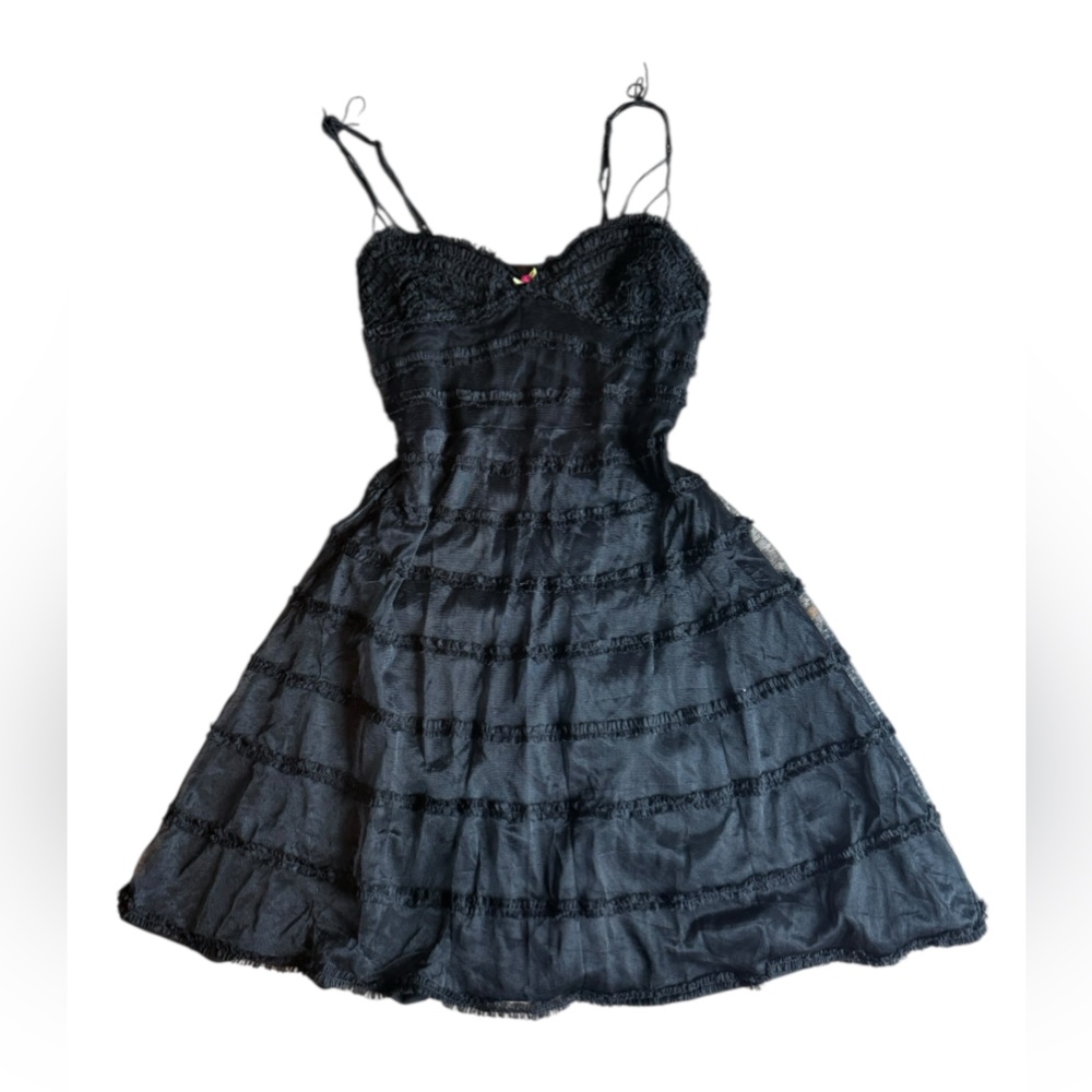 Betsey Johnson Black Lace Trim A-Line Spaghetti Strap Dress